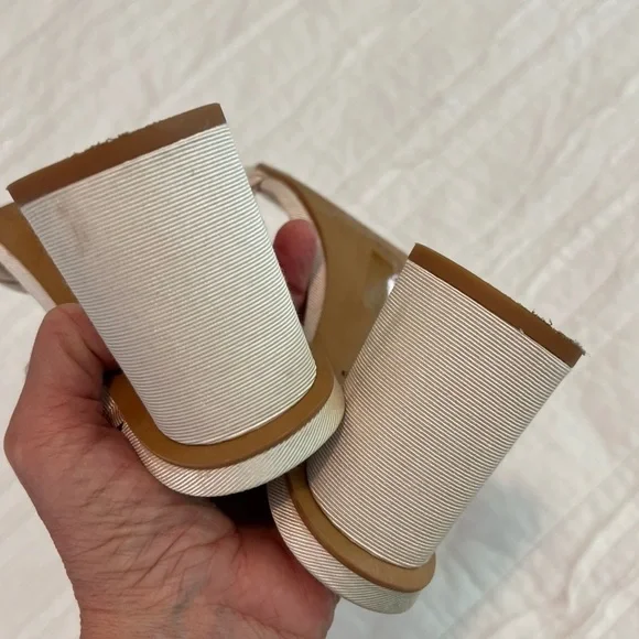 Dolce Vita Beige Silk Double Strap Braided Heels Pheby Size 6 Square Toe - Picture 8 of 11